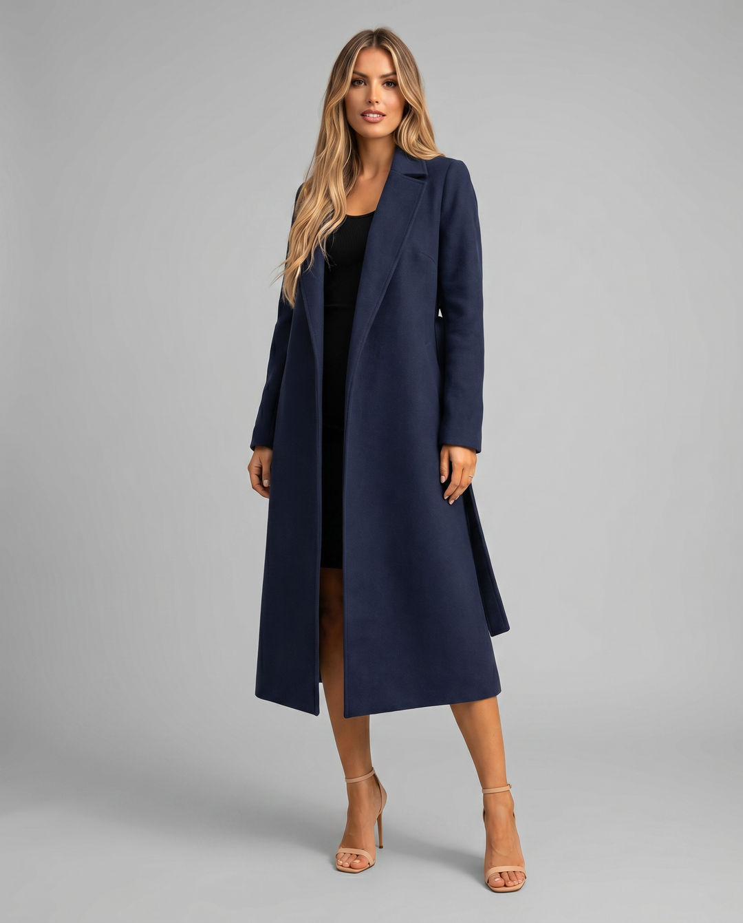Women's Long Trench Coat with Notched Lapel |Tie Belt