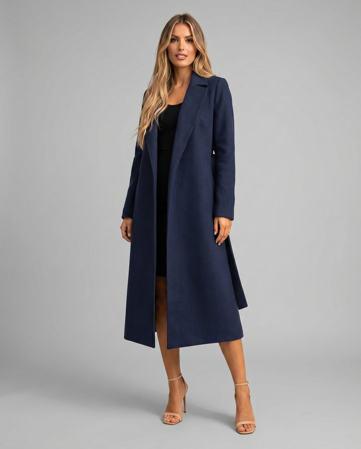 Women's Long Trench Coat with Notched Lapel |Tie Belt