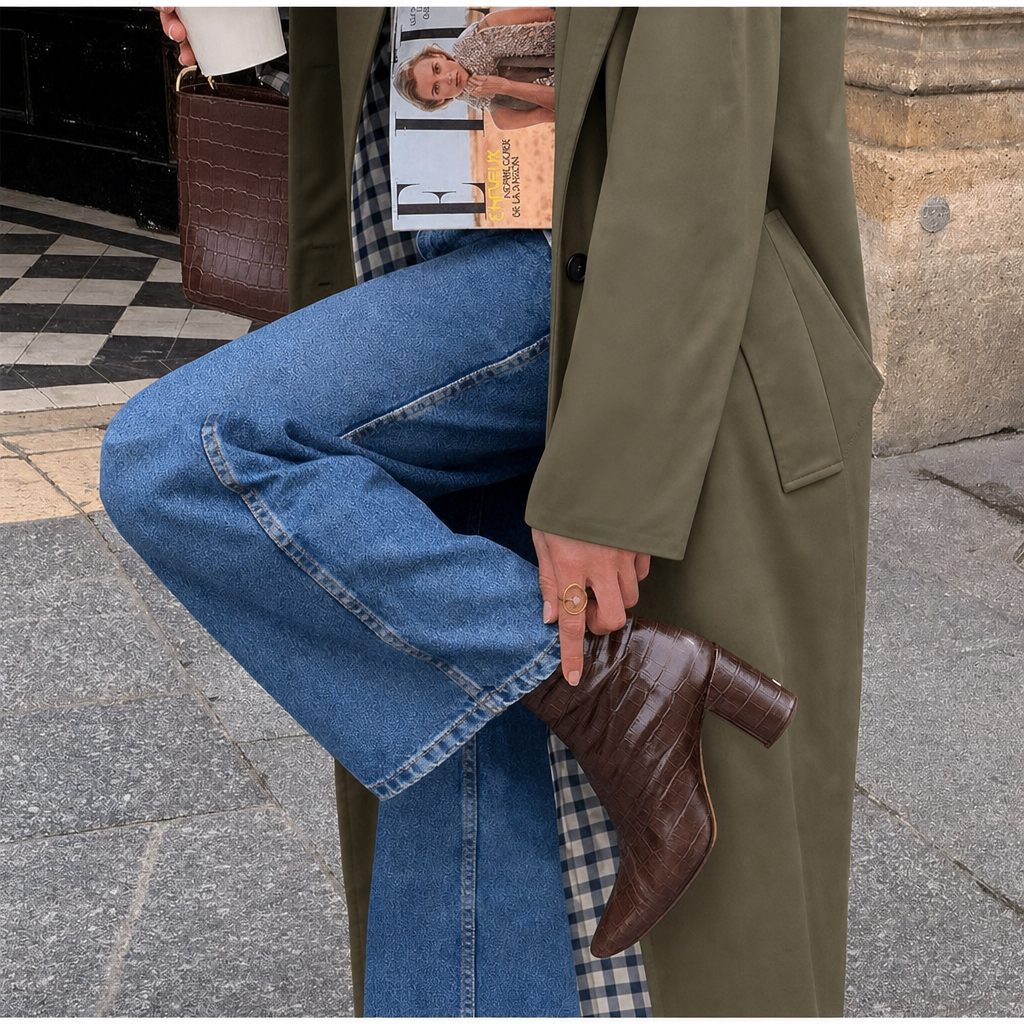 Women's Long Trench Coat with Plaid Lining & Button Up | Lapel