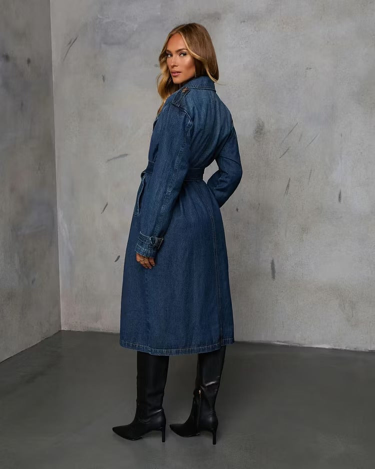 Women's Long Trench Coat with Tie Belt | Lapel