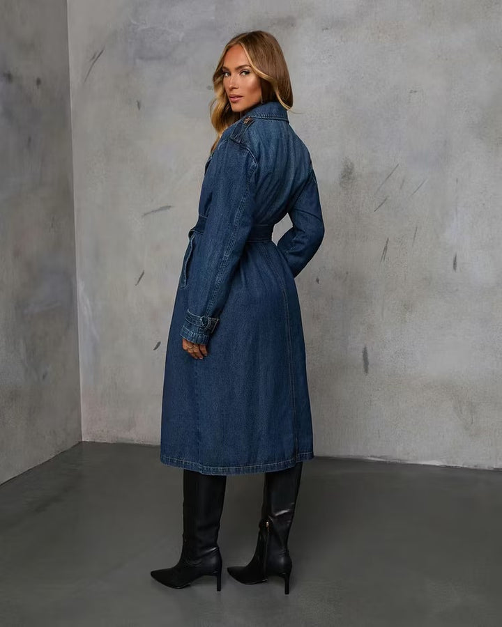 Women's Long Trench Coat with Tie Belt | Lapel