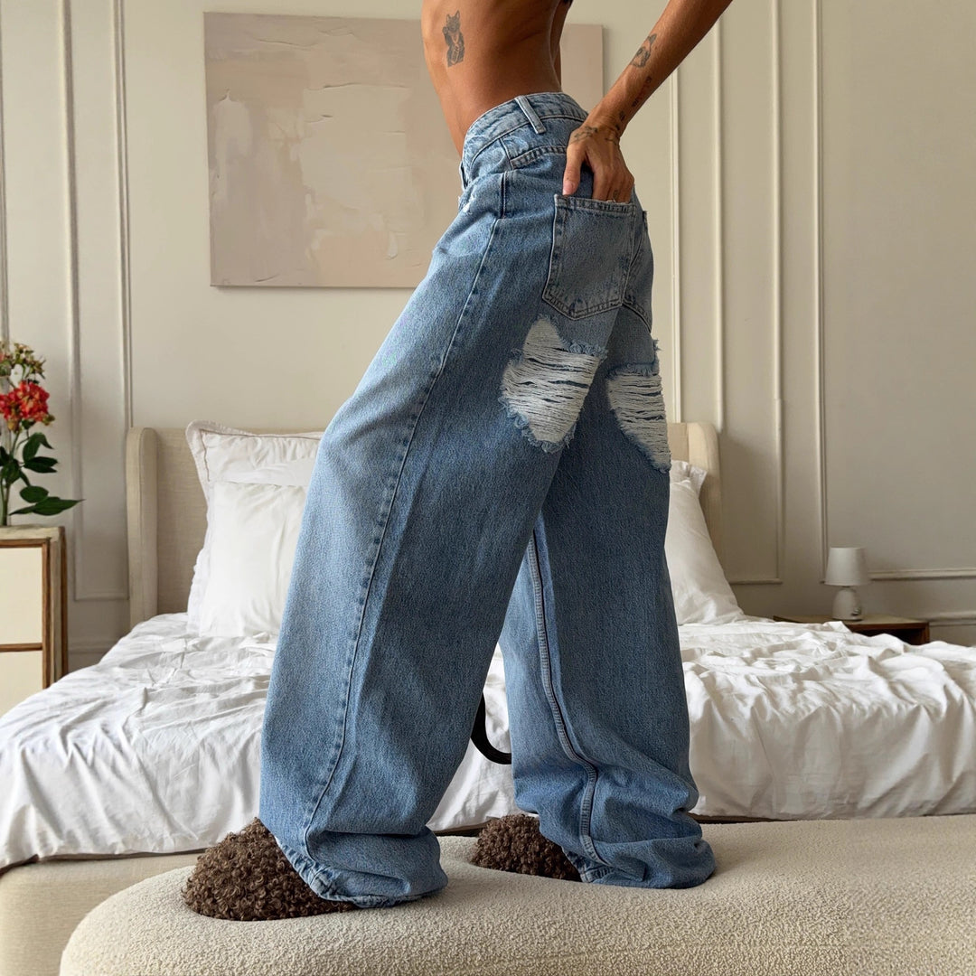 Women's Loose Wide-Leg Pants Ripped | Baggy