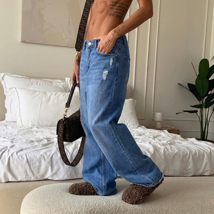 Women's Loose Wide-Leg Pants Ripped | Baggy