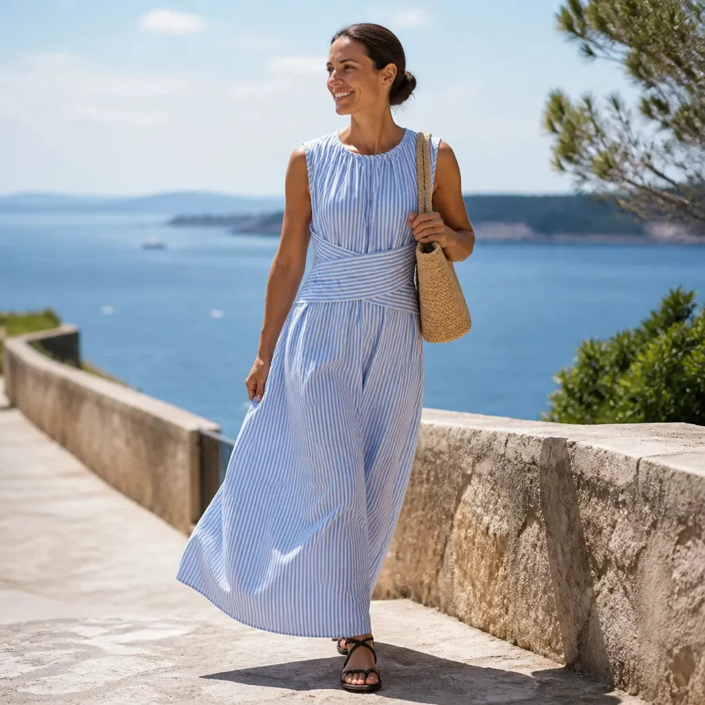Women's Maxi Dress Round Neck Sleeveless | Striped