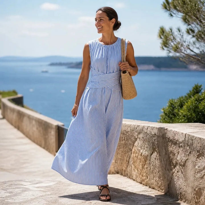 Women's Maxi Dress Round Neck Sleeveless | Striped