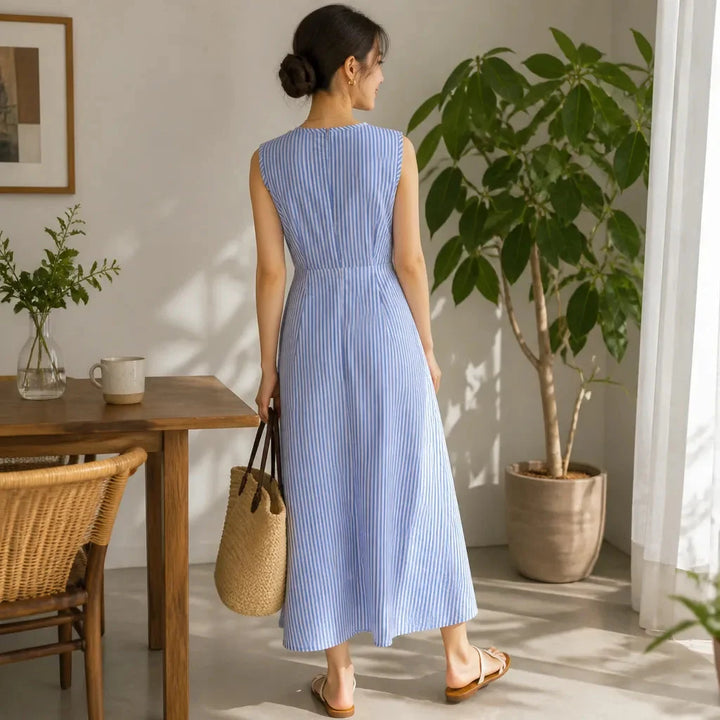 Women's Maxi Dress Round Neck Sleeveless | Striped