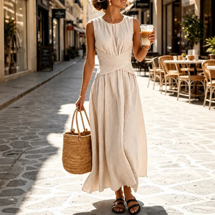Women's Maxi Dress Round Neck Sleeveless | Striped