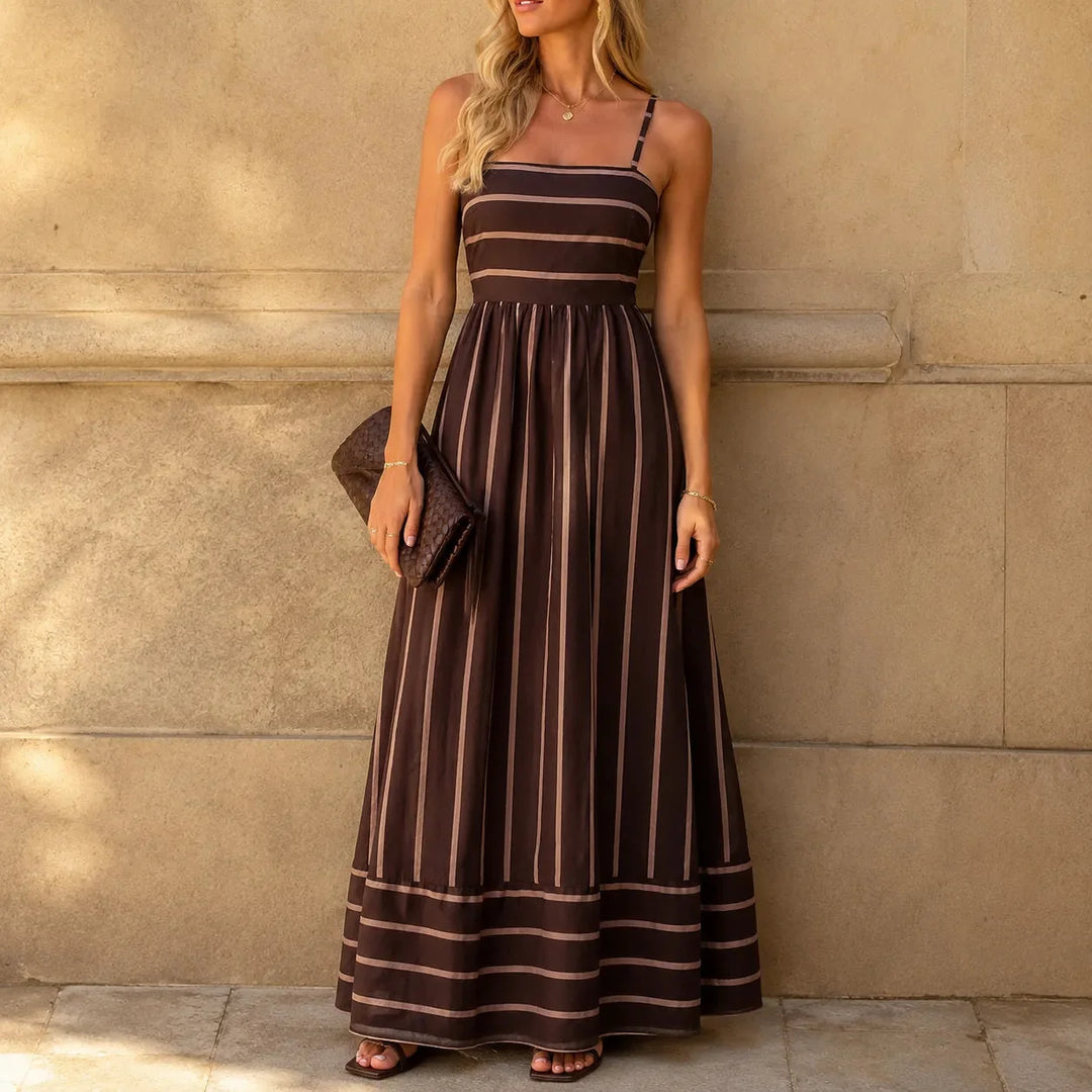 Women's Maxi Dress Square Neck Flowy | Striped
