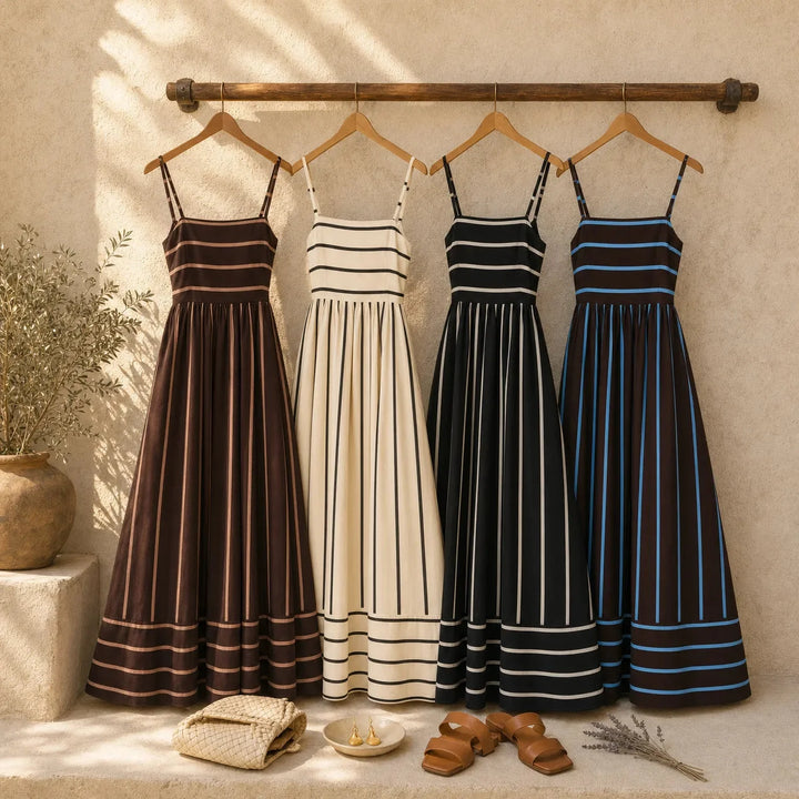 Women's Maxi Dress Square Neck Flowy | Striped