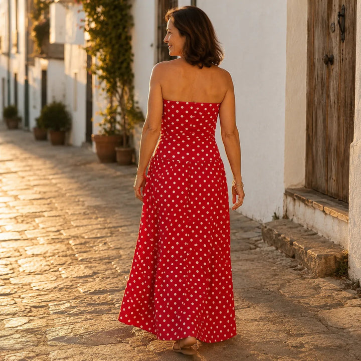 Women's Maxi Dress Strapless Full Skirt | Polka Dot