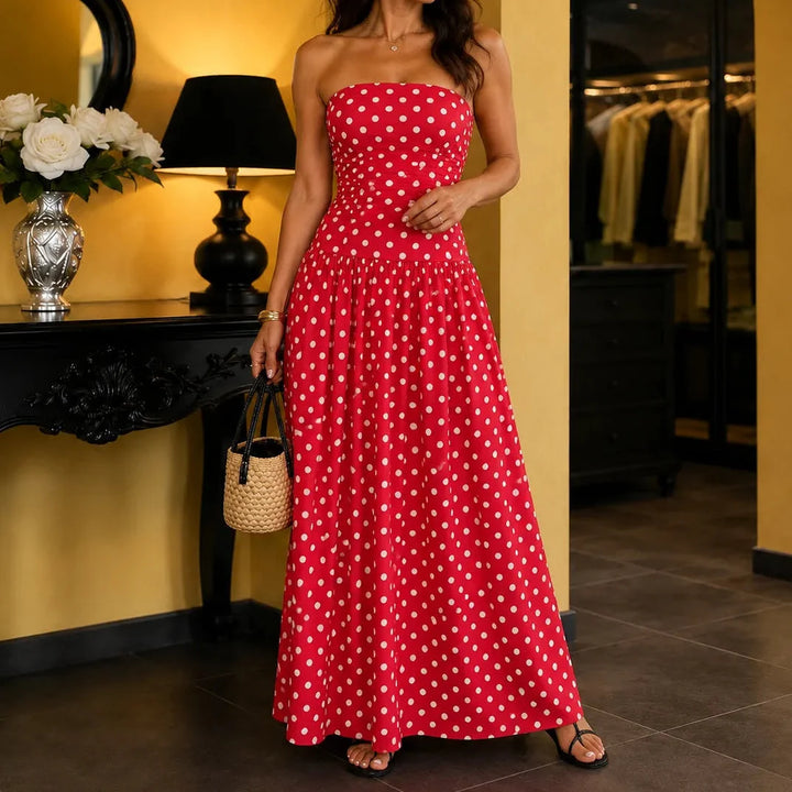 Women's Maxi Dress Strapless Full Skirt | Polka Dot