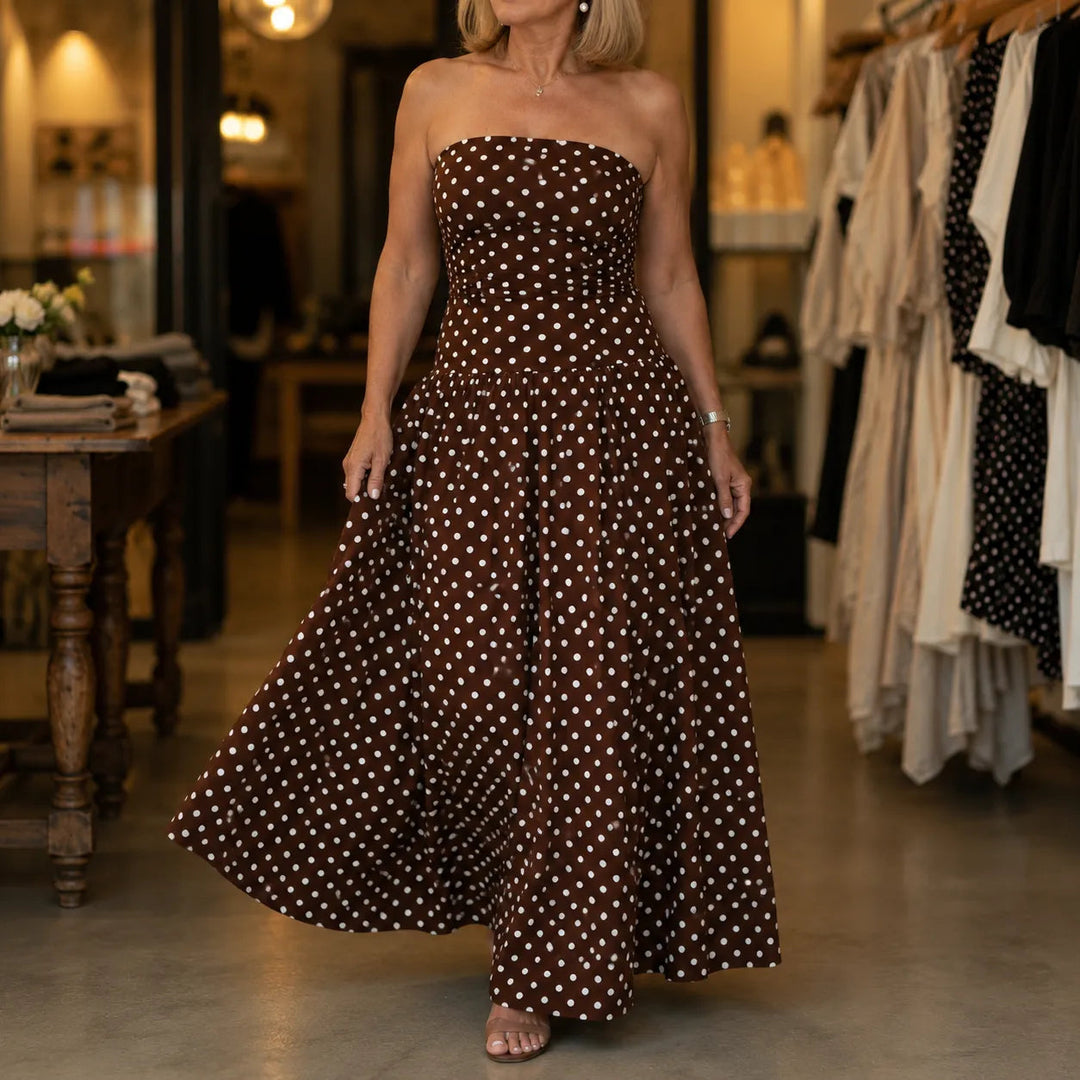 Women's Maxi Dress Strapless Full Skirt | Polka Dot