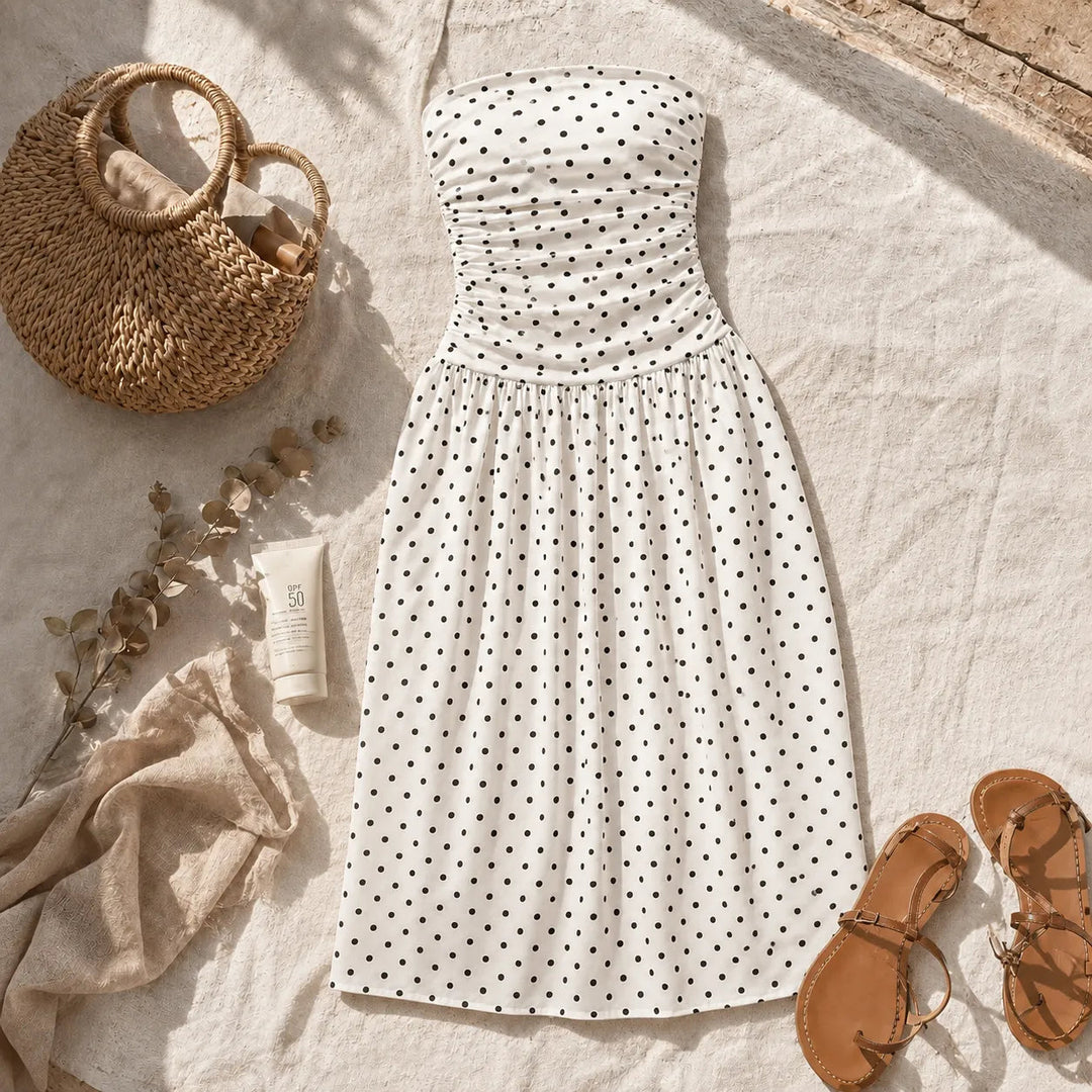 Women's Maxi Dress Strapless Full Skirt | Polka Dot