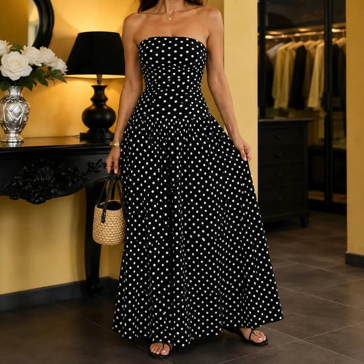 Women's Maxi Dress Strapless Full Skirt | Polka Dot