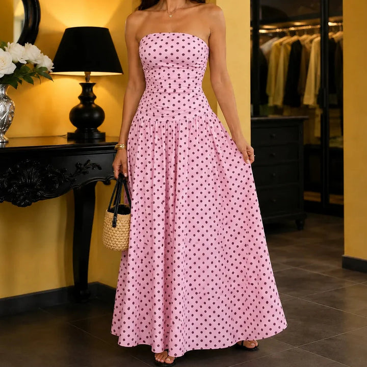 Women's Maxi Dress Strapless Full Skirt | Polka Dot