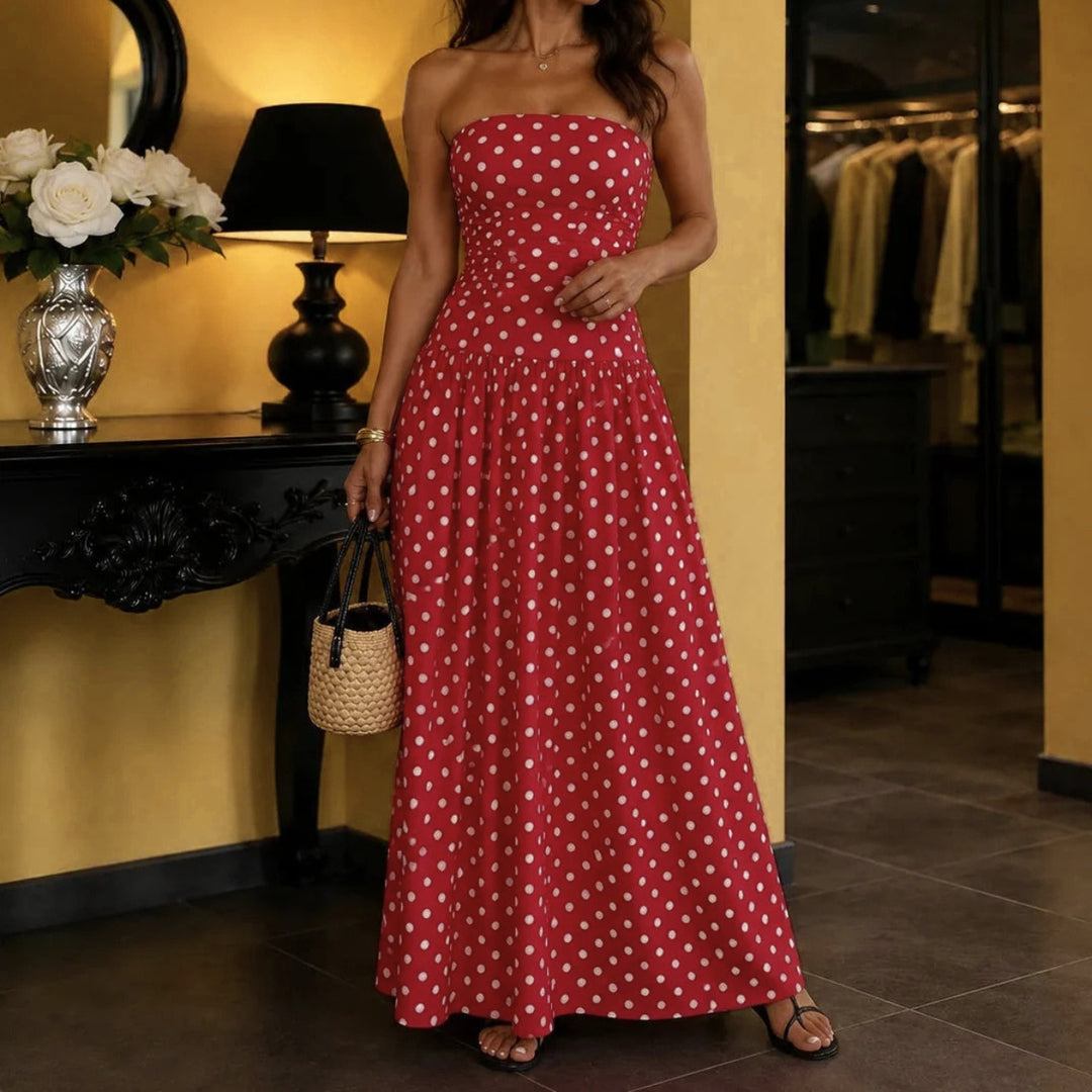 Women's Maxi Dress Strapless Full Skirt | Polka Dot