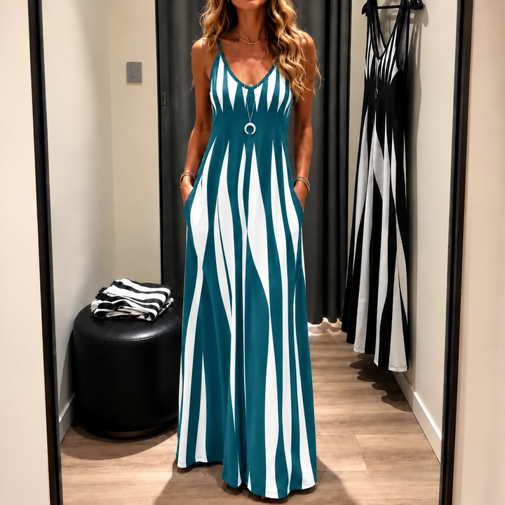 Women's Maxi Dress V-Neck Flowy | Striped