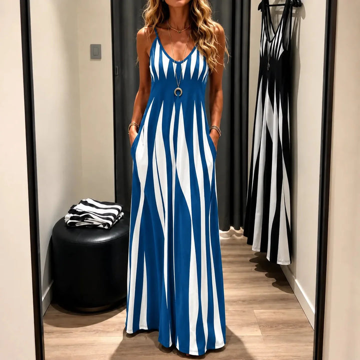 Women's Maxi Dress V-Neck Flowy | Striped