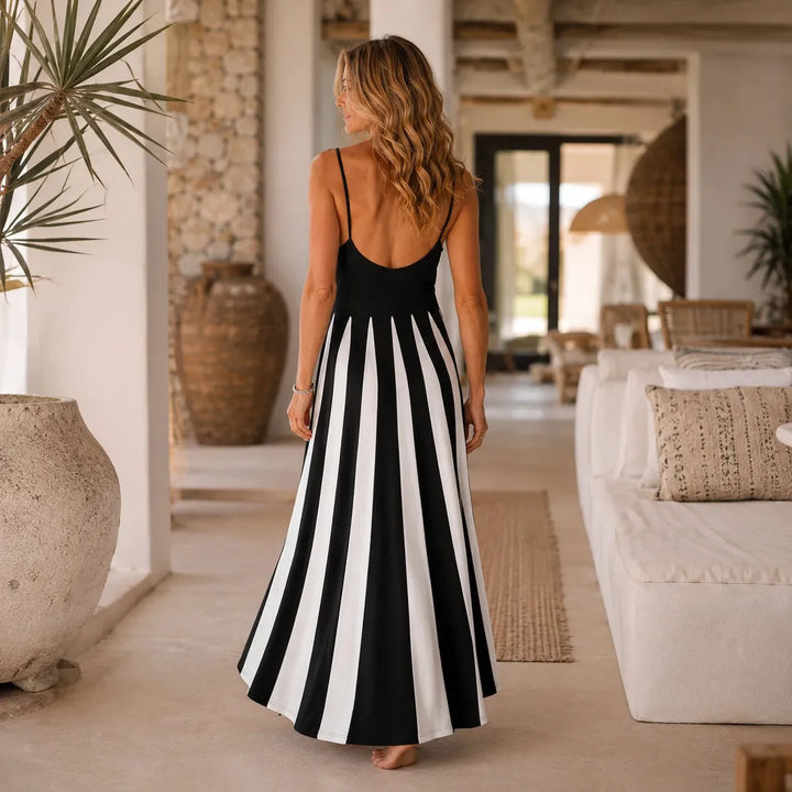 Women's Maxi Dress V-Neck Flowy | Striped