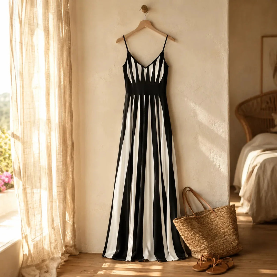 Women's Maxi Dress V-Neck Flowy | Striped