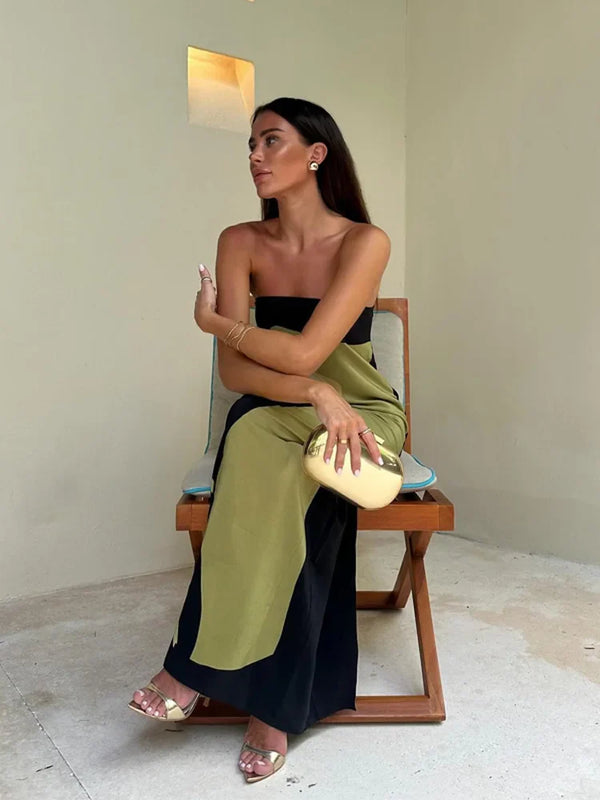 Women’s Maxi Dress with Abstract Floral Print & Strapless | Summer