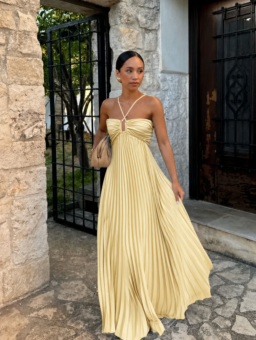 Women's Maxi Dress with Cutout | Pleated