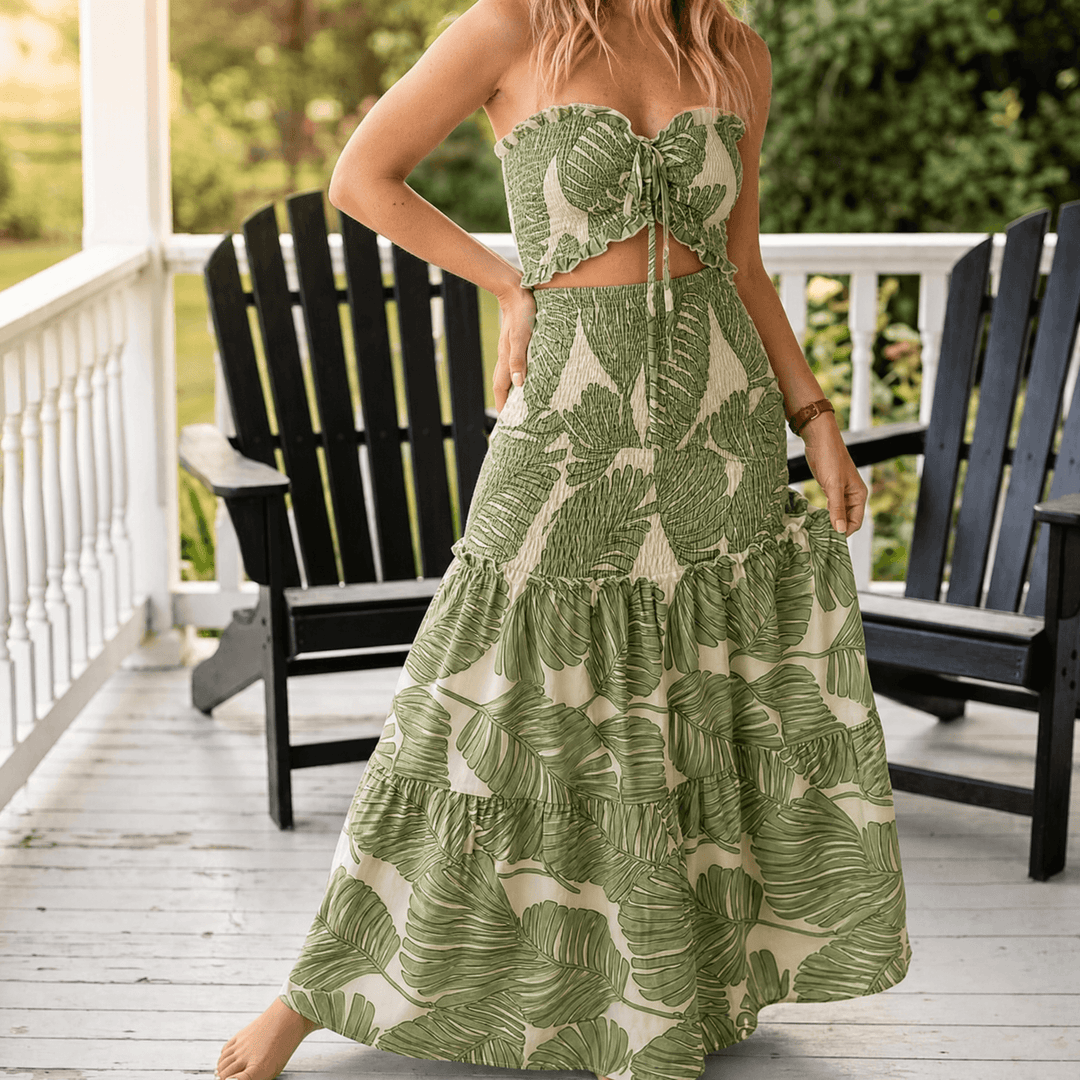 Women's Maxi Dress with Cutout Waist | Palm Print