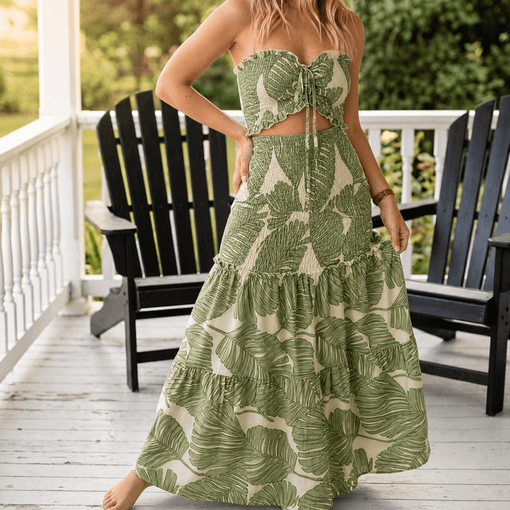 Women's Maxi Dress with Cutout Waist | Palm Print