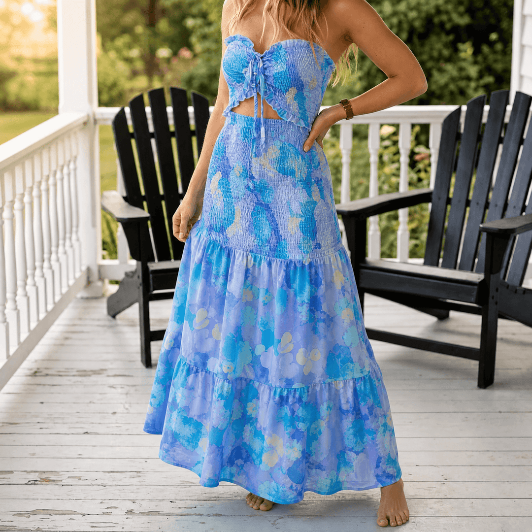 Women's Maxi Dress with Cutout Waist | Palm Print