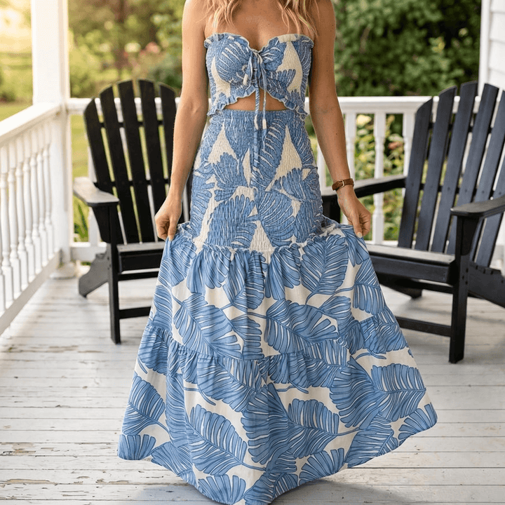 Women's Maxi Dress with Cutout Waist | Palm Print