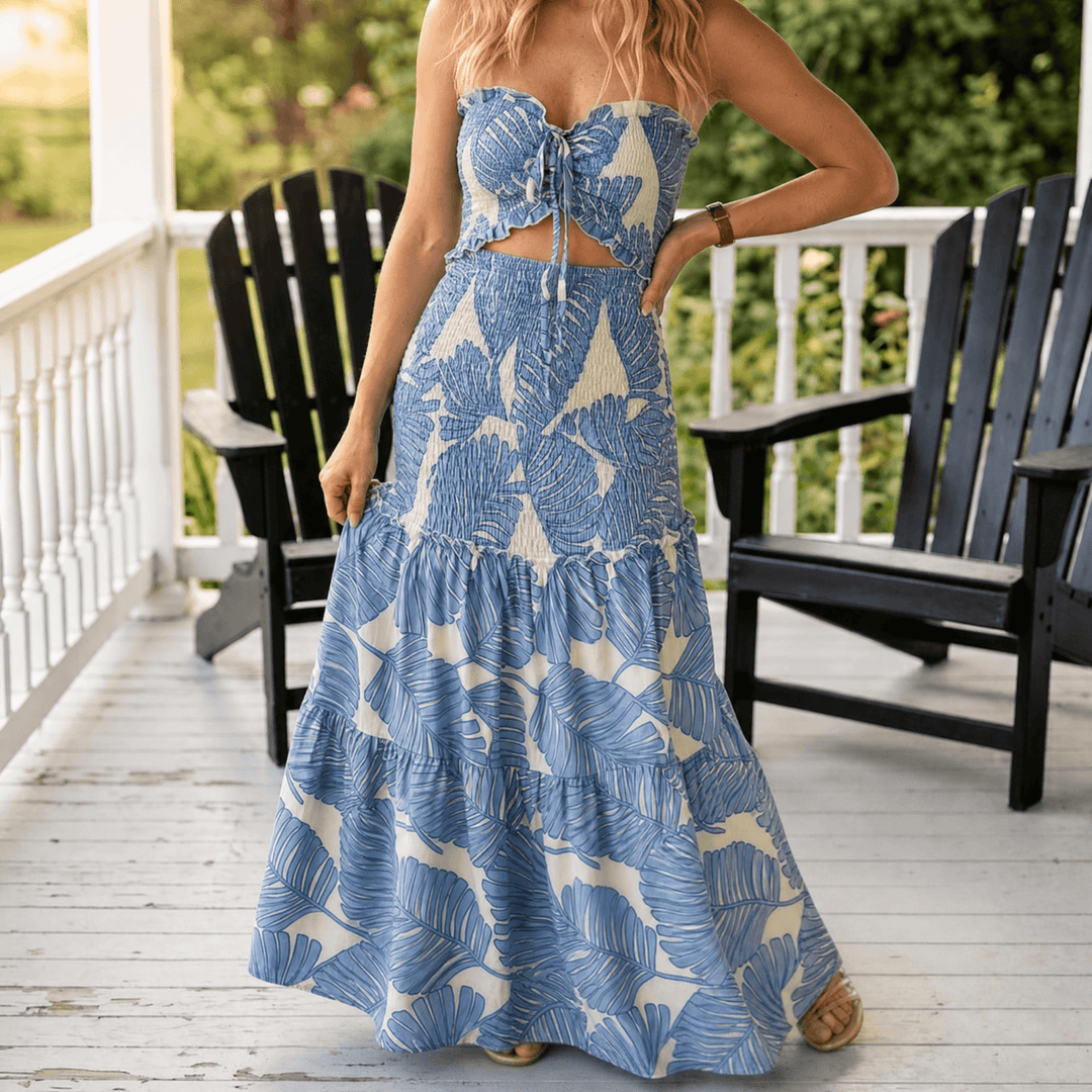 Women's Maxi Dress with Cutout Waist | Palm Print