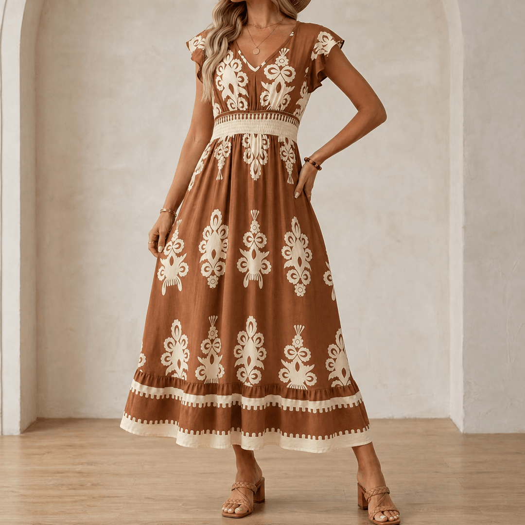 Women's Maxi Dress with Flutter Sleeve | Boho