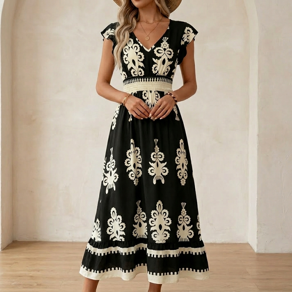 Women's Maxi Dress with Flutter Sleeve | Boho