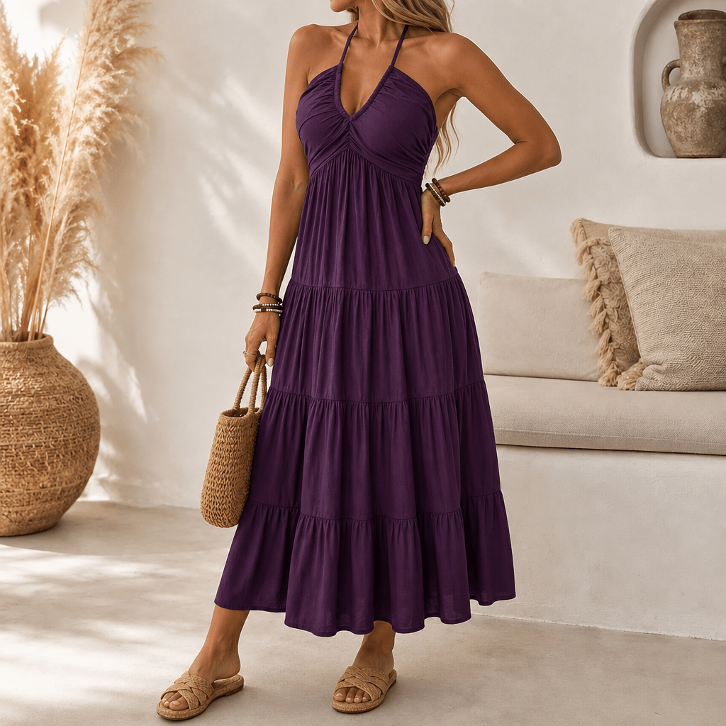 Women's Maxi Dress with Halter Neck | Tiered