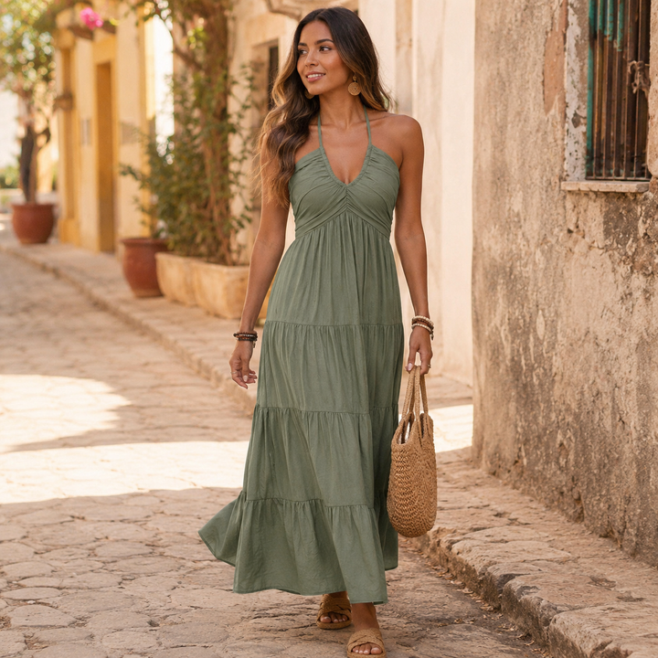 Women's Maxi Dress with Halter Neck | Tiered