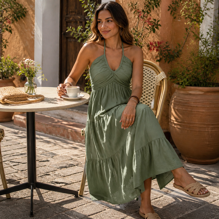 Women's Maxi Dress with Halter Neck | Tiered