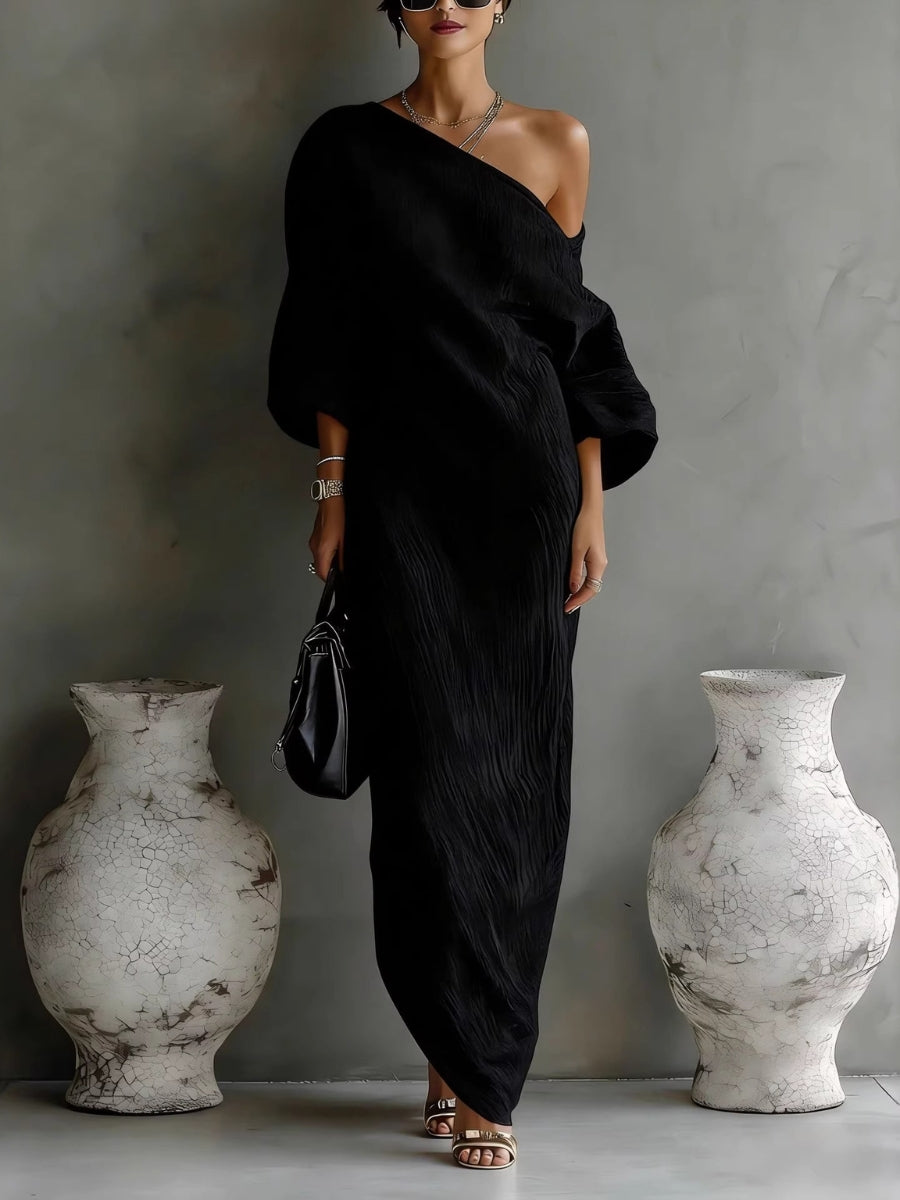 Women's Maxi Dress with One Shoulder | Long Sleeve