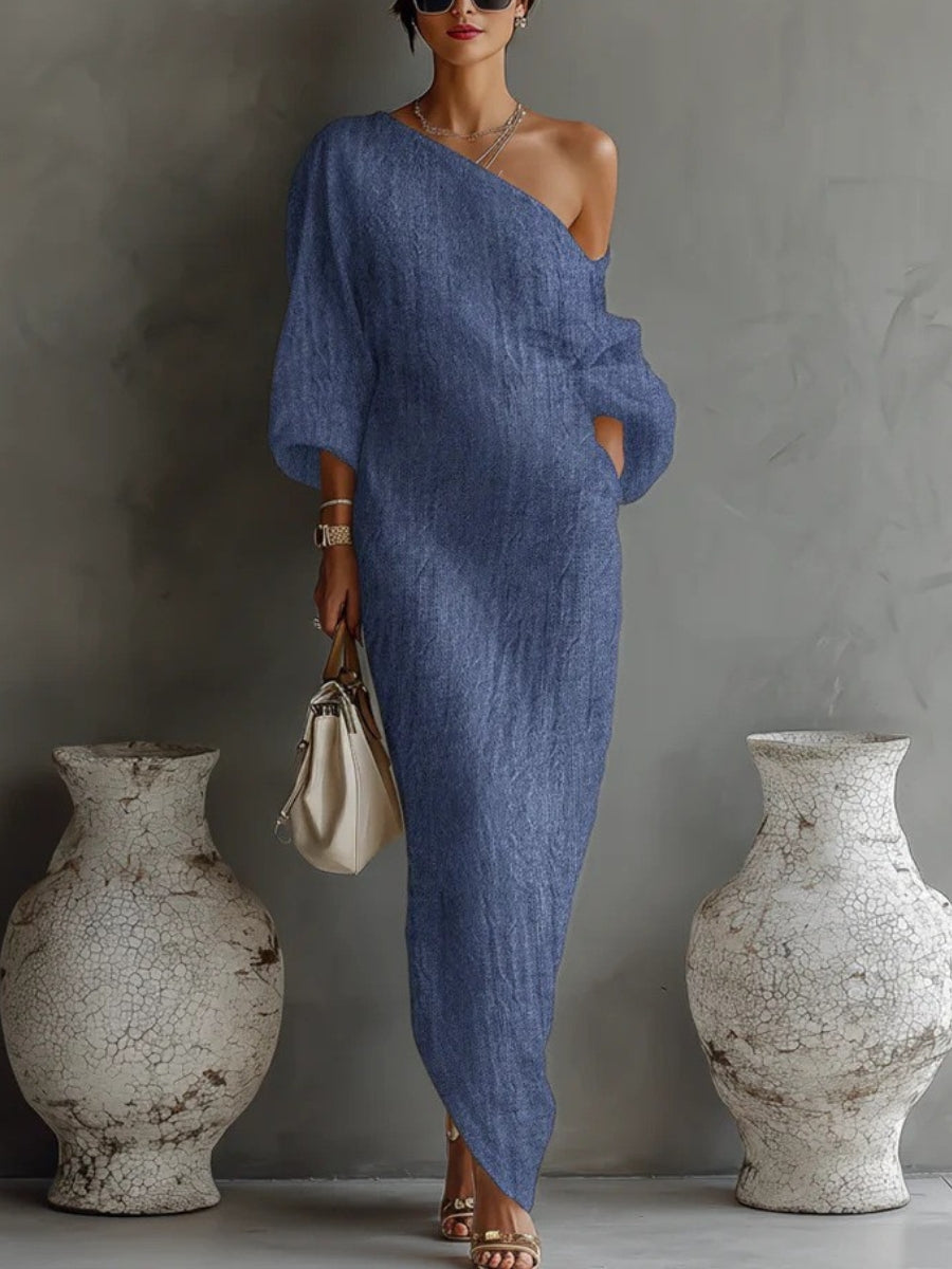 Women's Maxi Dress with One Shoulder | Long Sleeve