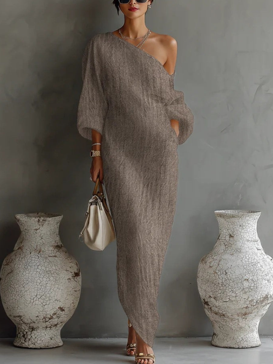 Women's Maxi Dress with One Shoulder | Long Sleeve