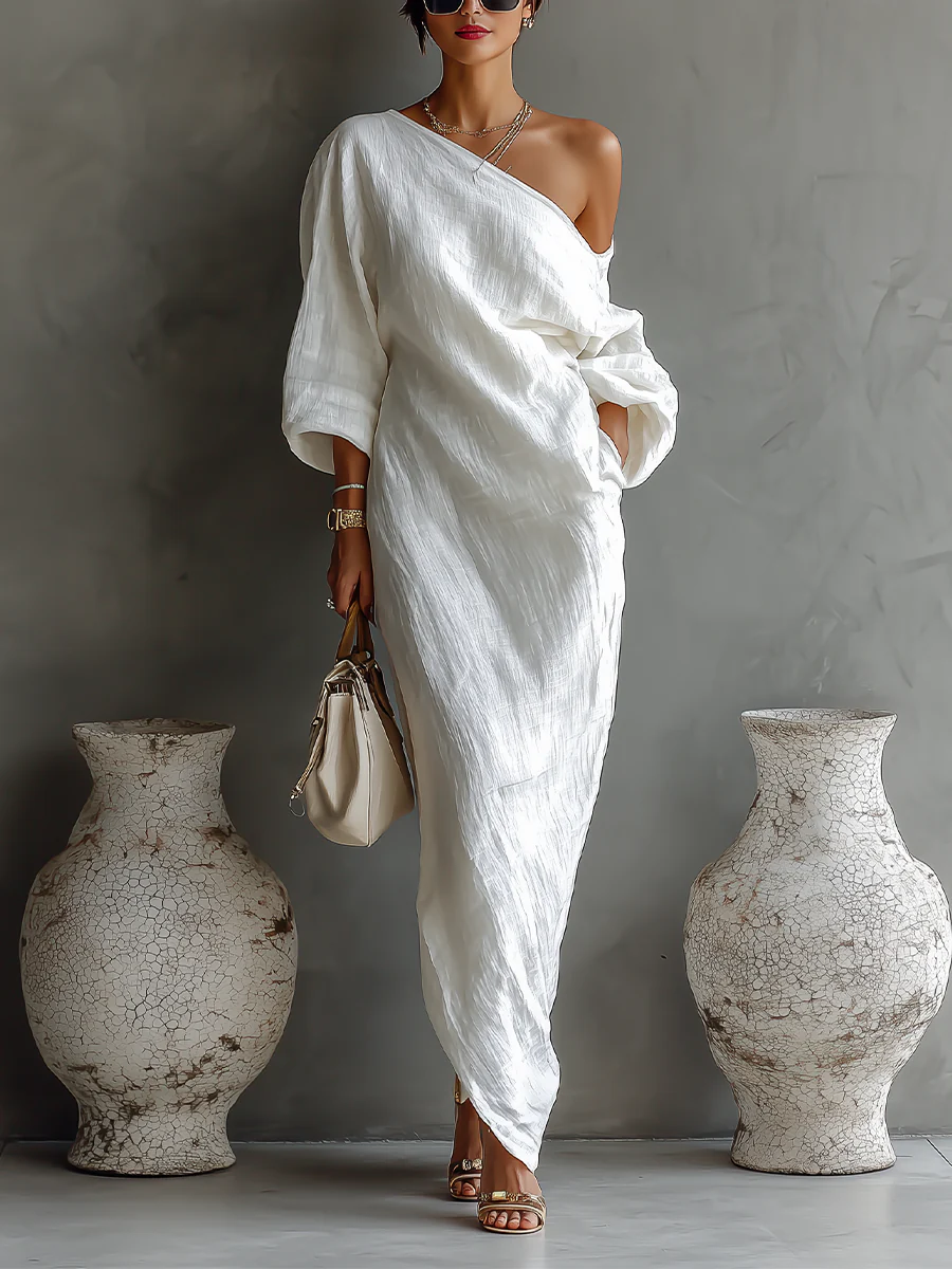 Women's Maxi Dress with One Shoulder | Long Sleeve