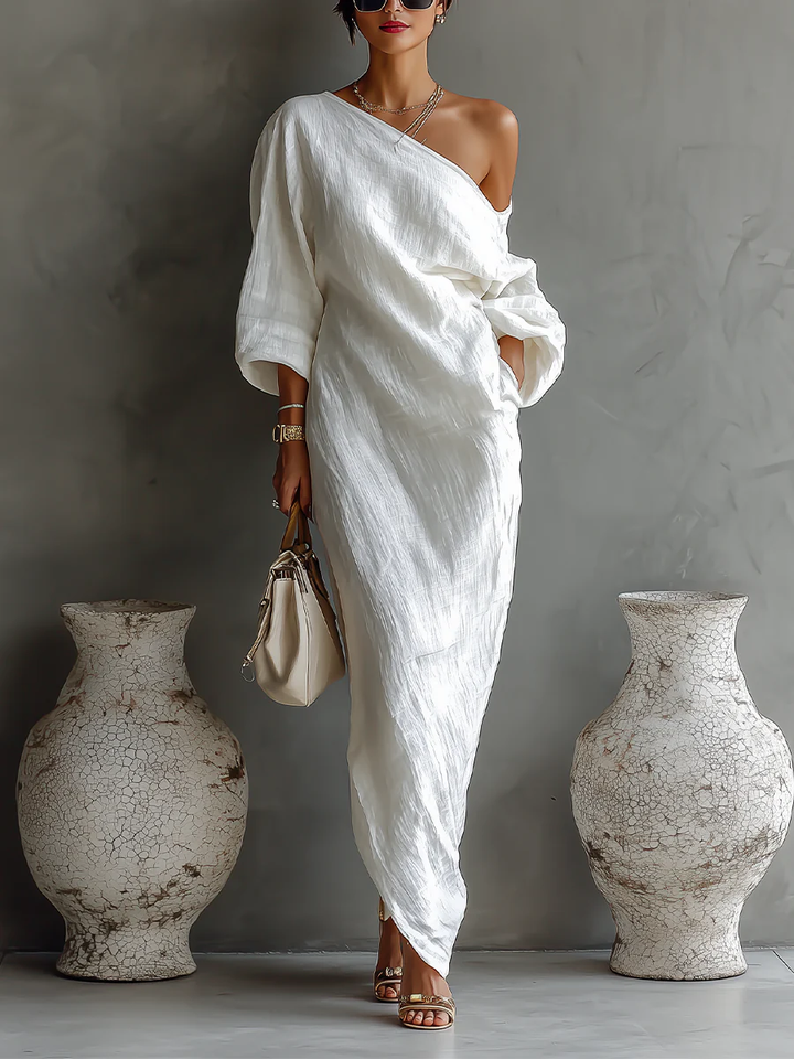 Women's Maxi Dress with One Shoulder | Long Sleeve