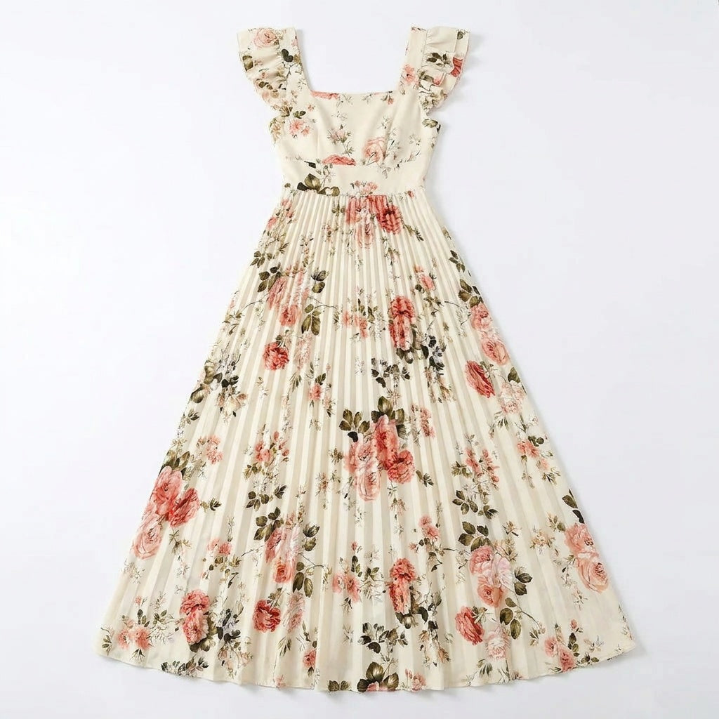 Women's Maxi Dress with Pleated Skirt | Floral