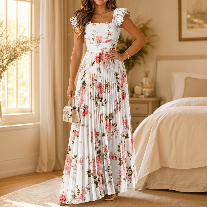 Women's Maxi Dress with Pleated Skirt | Floral
