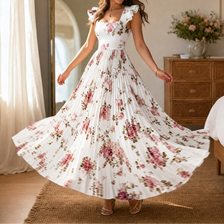 Women's Maxi Dress with Pleated Skirt | Floral