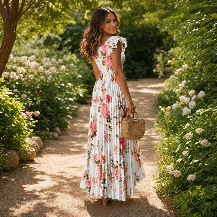 Women's Maxi Dress with Pleated Skirt | Floral