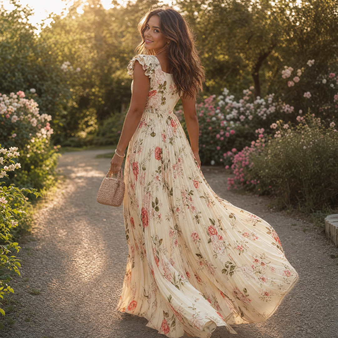 Women's Maxi Dress with Pleated Skirt | Floral