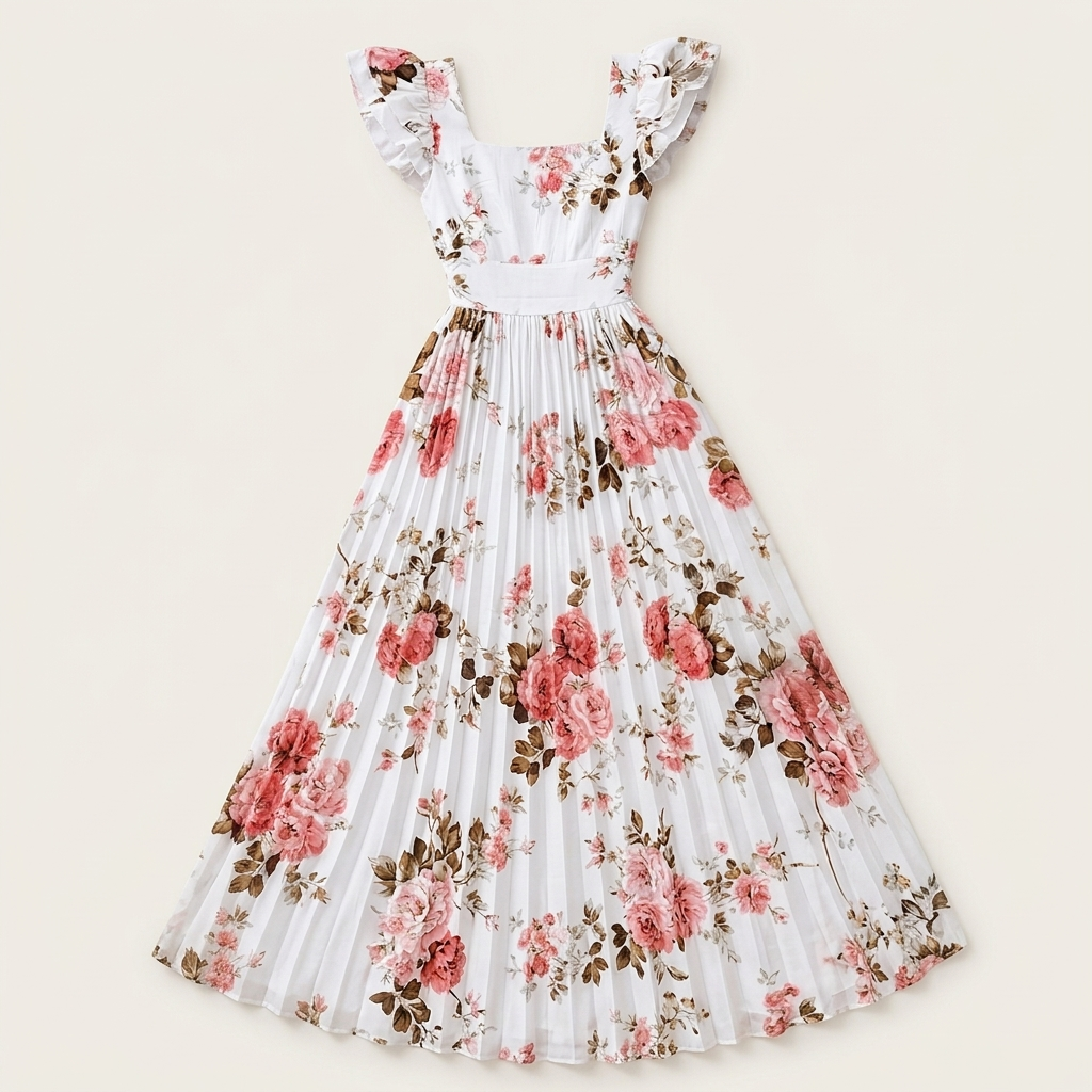 Women's Maxi Dress with Pleated Skirt | Floral
