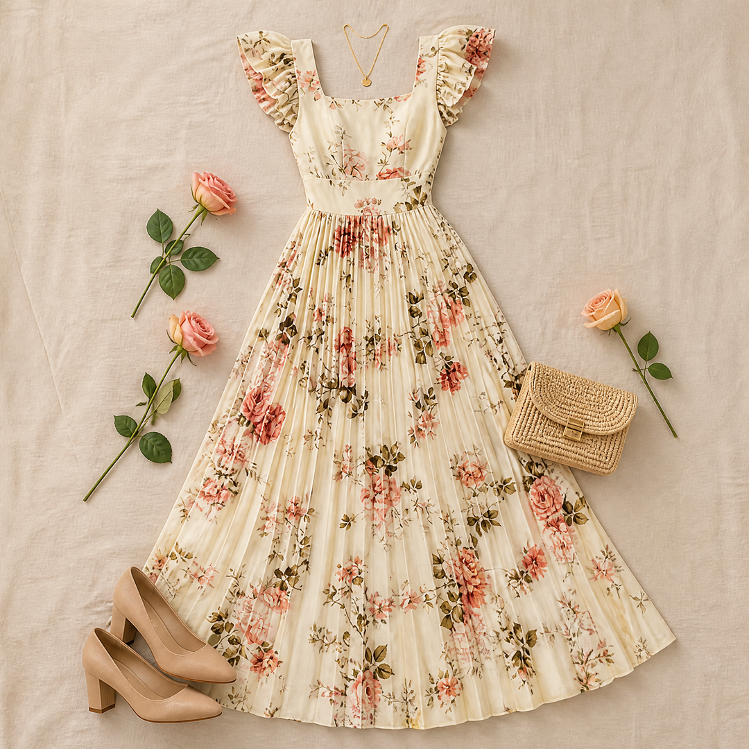 Women's Maxi Dress with Pleated Skirt | Floral