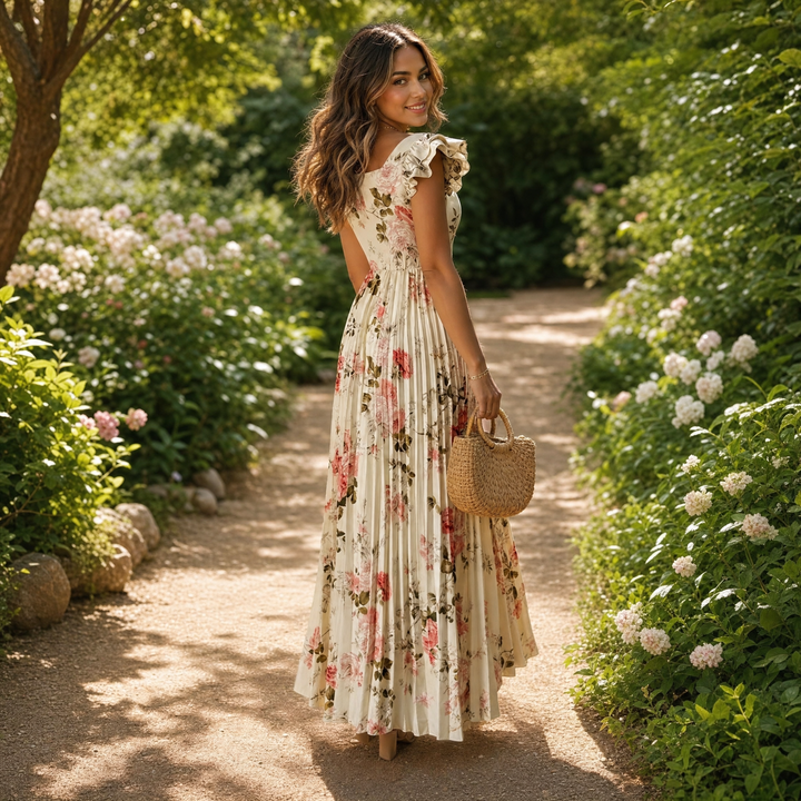 Women's Maxi Dress with Pleated Skirt | Floral