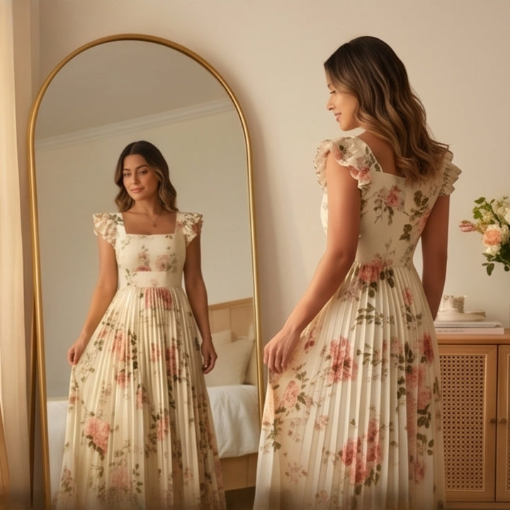 Women's Maxi Dress with Pleated Skirt | Floral